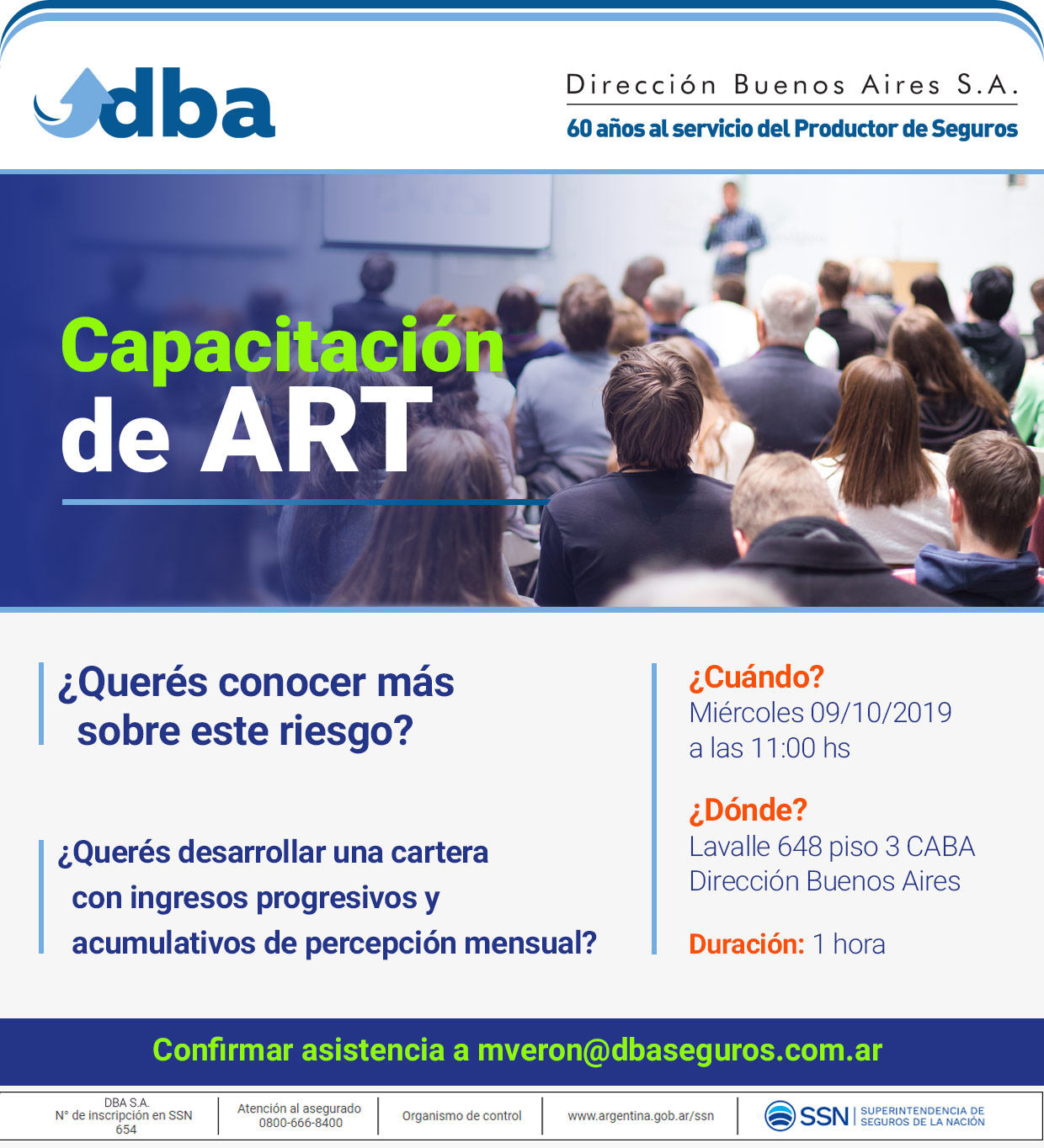 Capacitación ART el 9 de Octubre, 2019. 